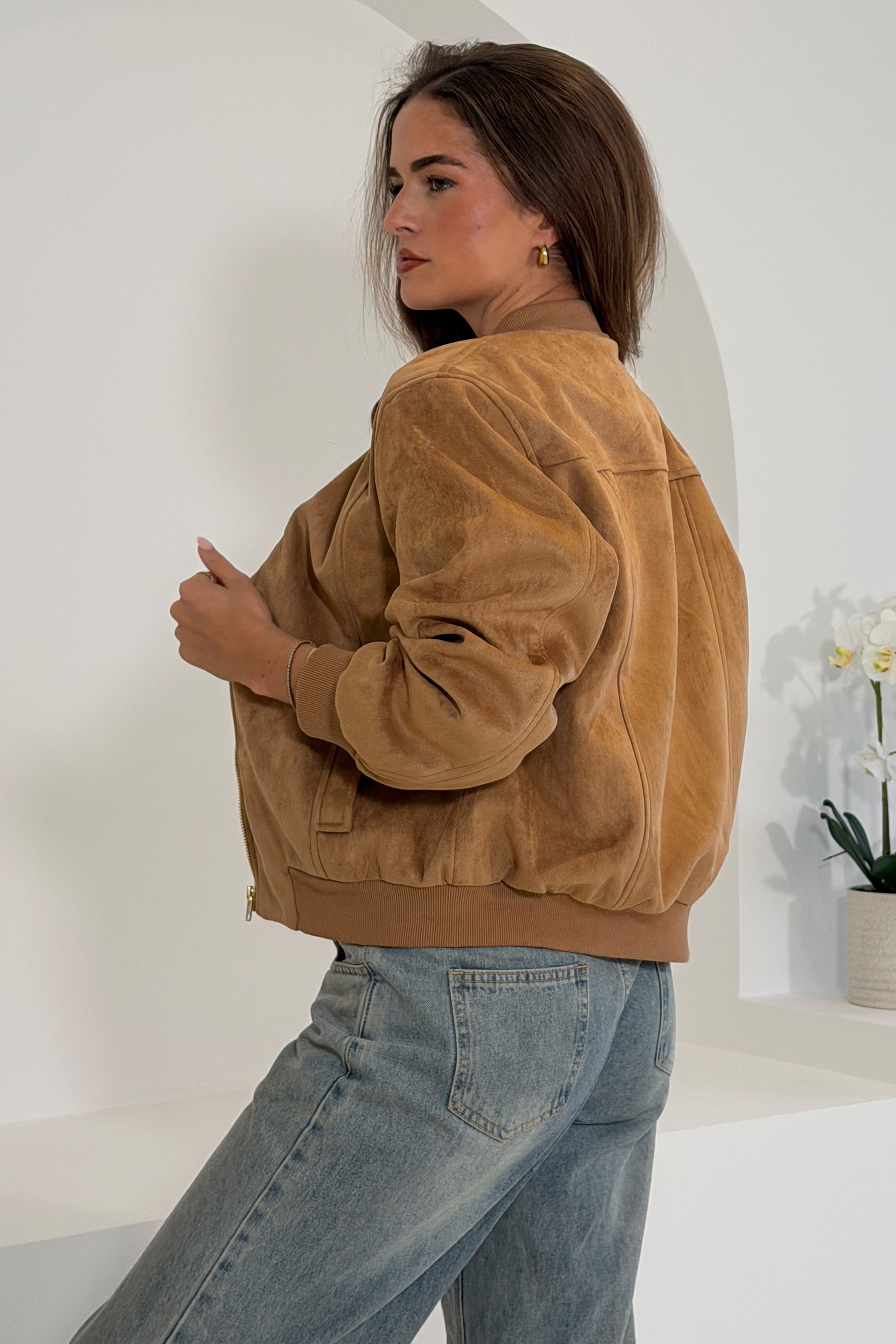 Arwen Suedette Classic Bomber Jacket Stone