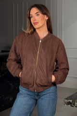 Arwen Suedette Classic Bomber Jacket Brown