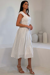 Ebby Pleated Bust Strappy Midi Dress White Spot