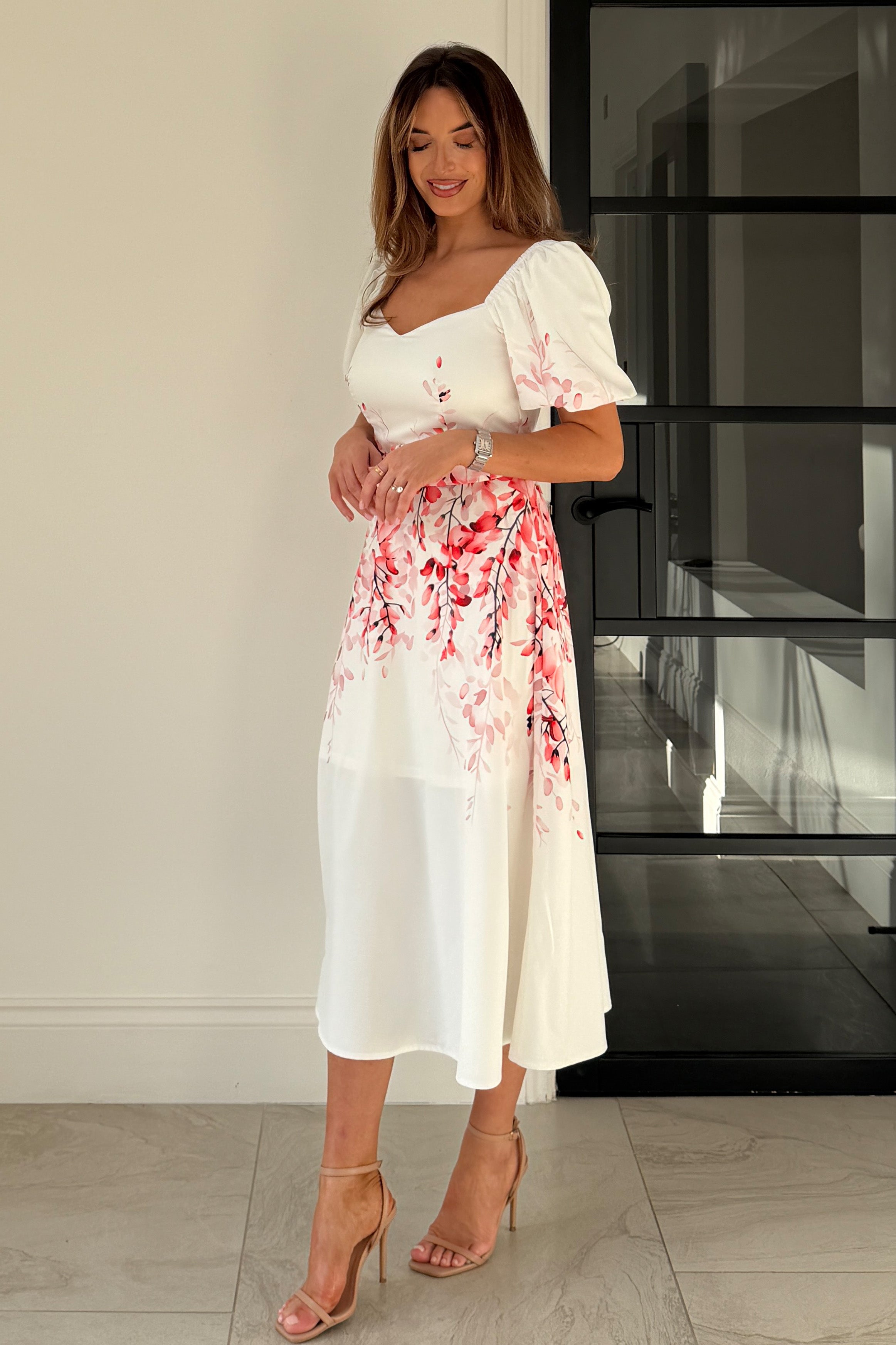 Darleen Puff Sleeve Midi Dress Pink