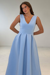 Bethany V Neck Skater Midi Blue