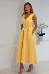 Bethany V Neck Skater Midi Yellow