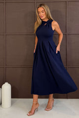 Anastasia Knot Detail Midi Dress Navy