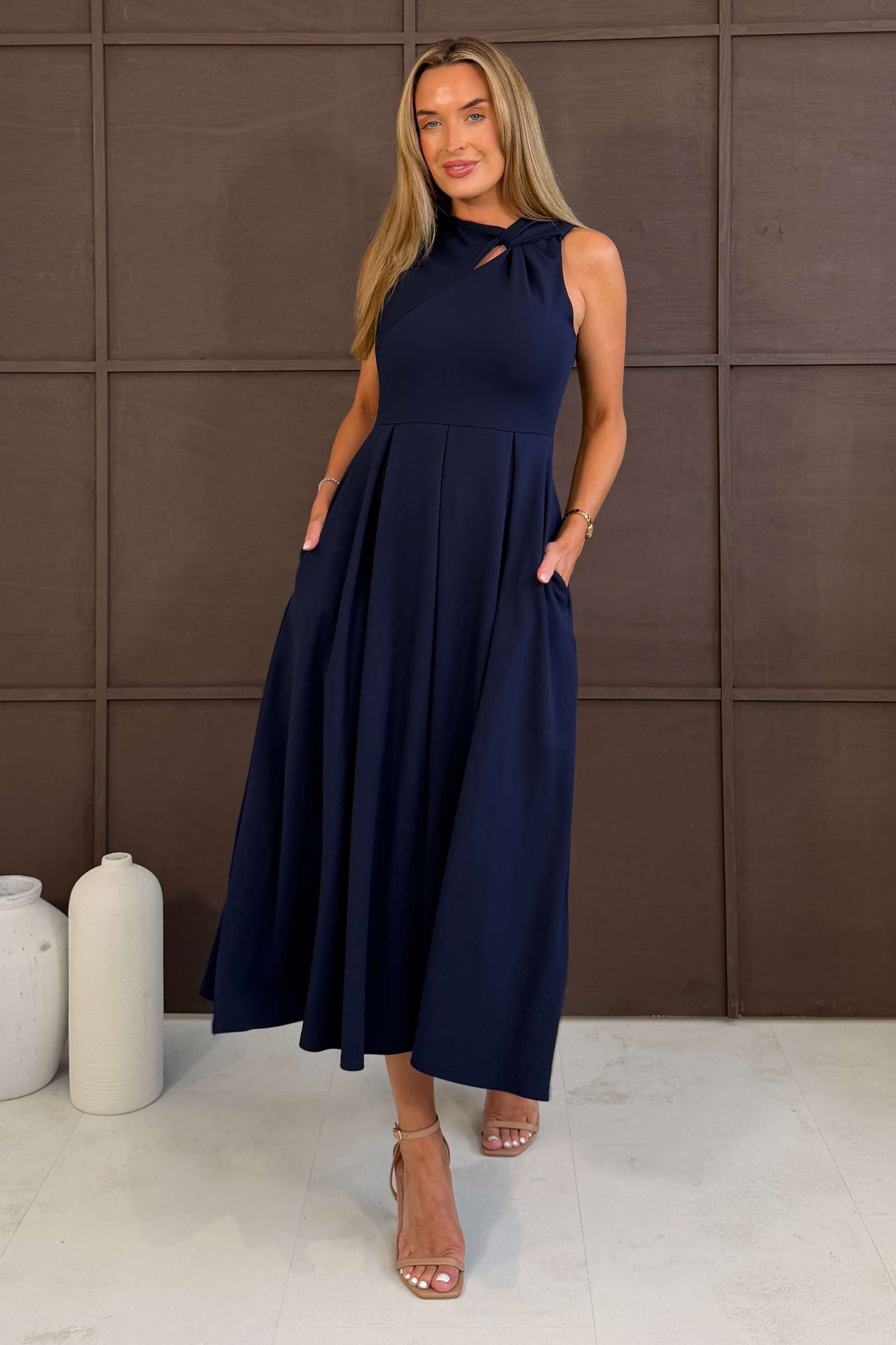 Anastasia Knot Detail Midi Dress Navy