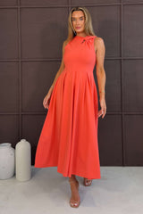 Anastasia Knot Detail Midi Dress Coral